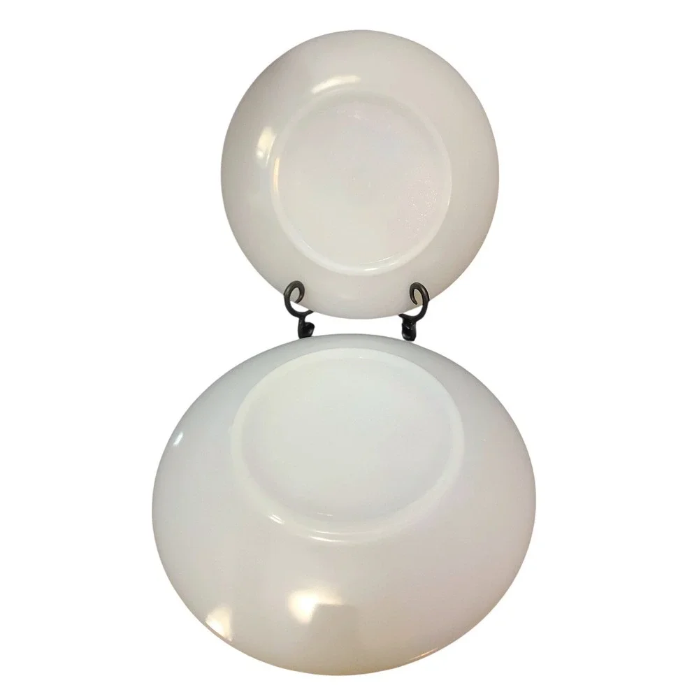 Federal Glass Milk Glass Meadow Gold Dinner Plates Gold Rim Set‎ of 2